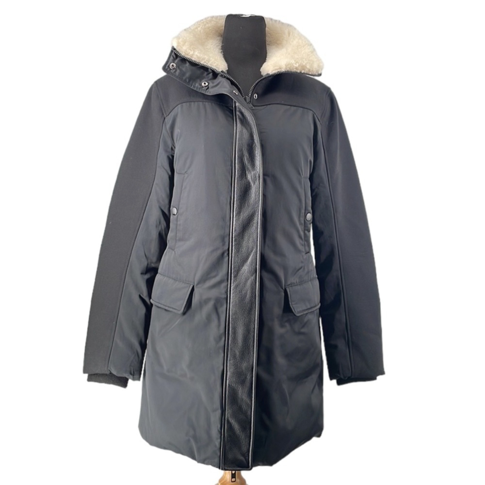 Theory Parka winter coat wool shearling faux leather down filled minimalist sm